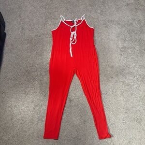 Red Jumpsuit with White Straps